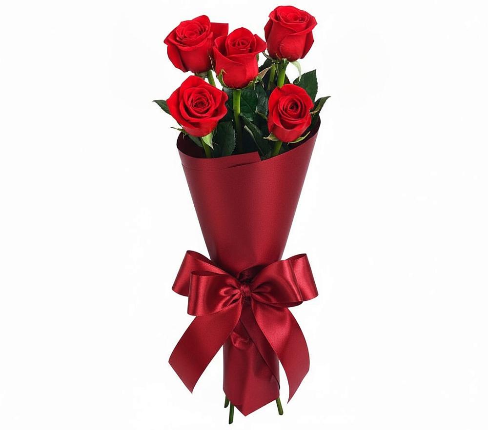 5 Красных роз Эдлесс Лав в Олекминске Букет 5 Красных роз Эдлесс Лав в Олекминске