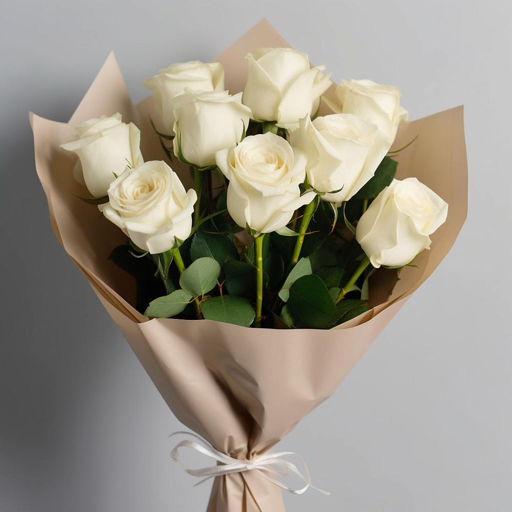 9 Белых роз Эдлесс Лав в Олекминске Букет 9 Белых роз Эдлесс Лав в Олекминске