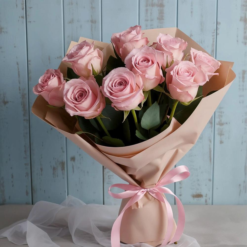 9 розовых роз в Олекминске Букет цветов из: Розы в Олекминске