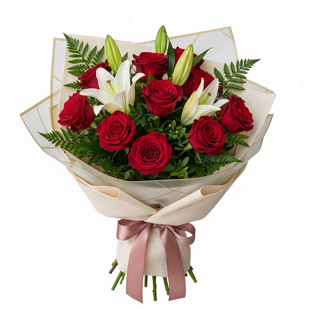 Букет высокая поэзия в Олекминске Букет цветов из: Лилии и Розы в Олекминске