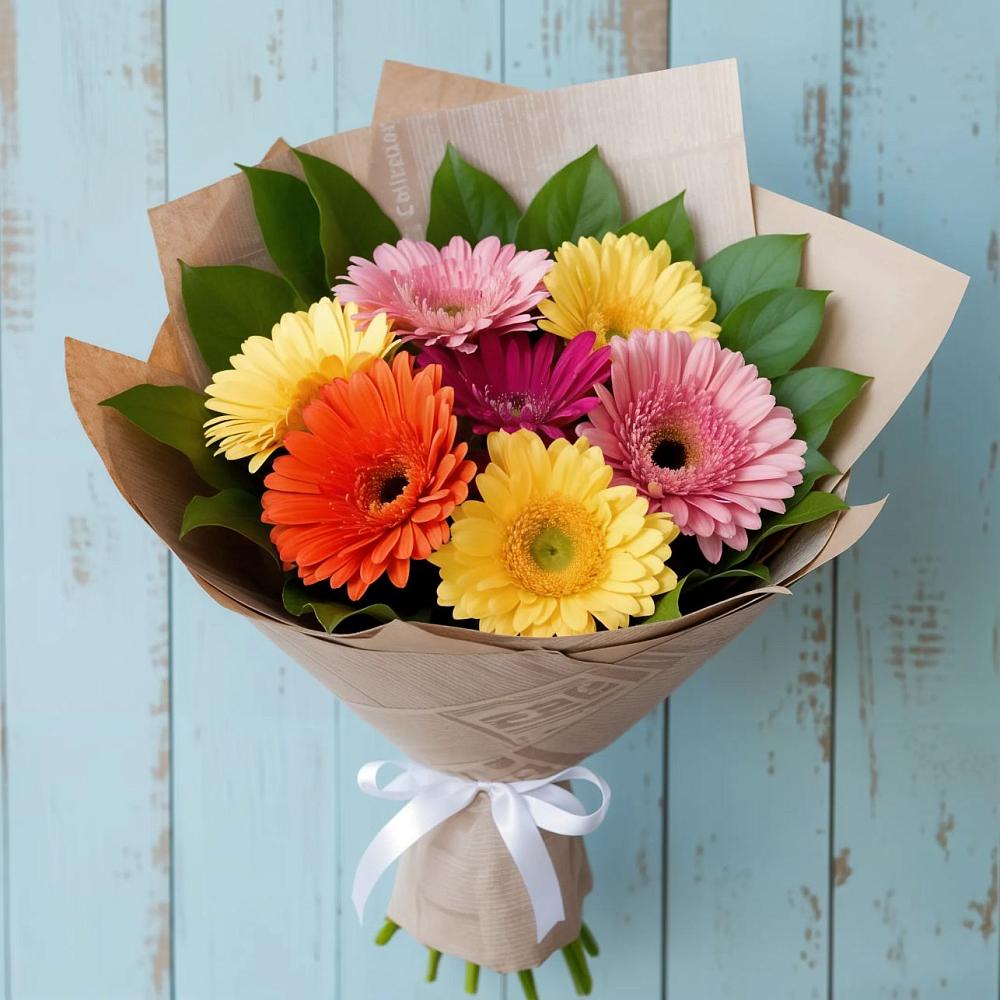 Букет яркий день в Олекминске Букет цветов из: Герберы в Олекминске