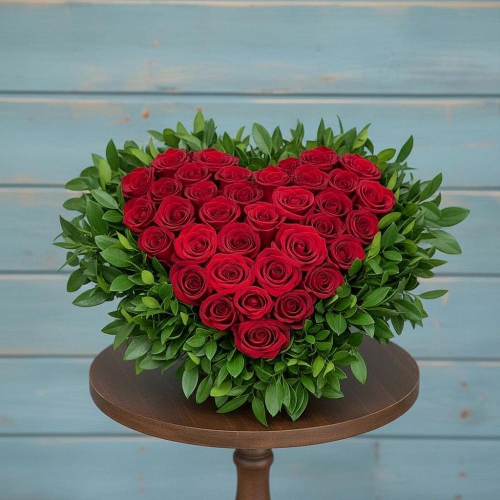 Композиция Сердце в любви в Олекминске Цветочная композиция из Розы в виде сердца в Олекминске