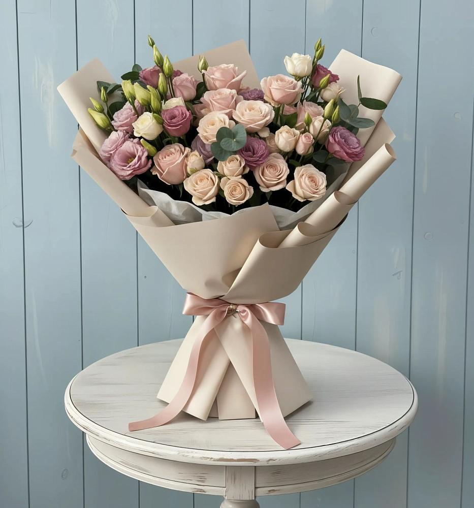 Букет цветов из: Розы и Лизиантусы в Олекминске