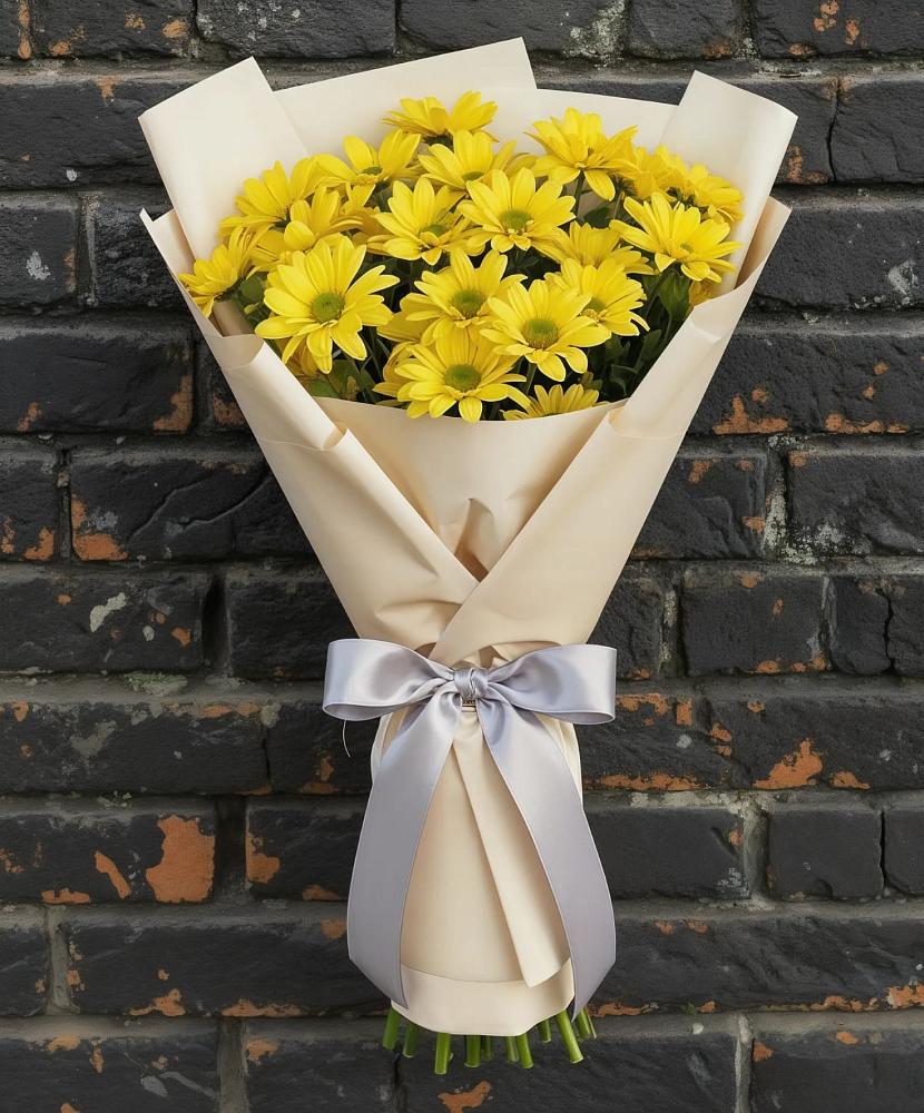 Букет Желтое настроение в Олекминске Букет цветов из: Хризантемы в Олекминске