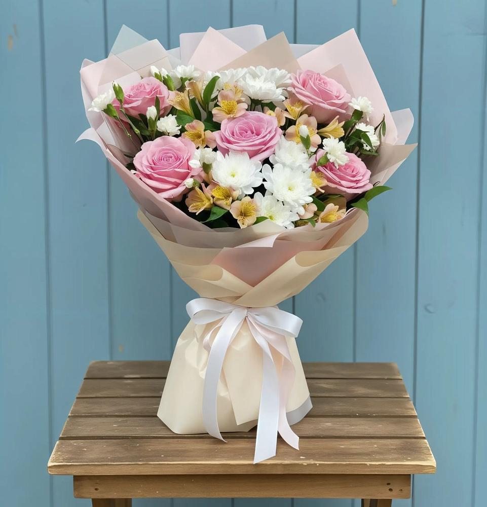 Букет французская меренга в Олекминске Букет цветов из: Гвоздики, Орхидеи и Розы в Олекминске