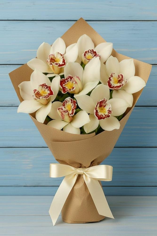 Букет 7 белых орхидей в Олекминске Букет цветов из: Орхидеи и Розы в Олекминске